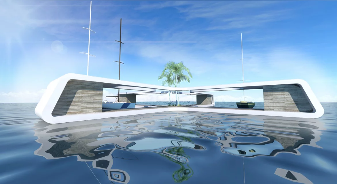 The Floating Hub concept is essentially a stylish mobile dock for super expensive yachts
