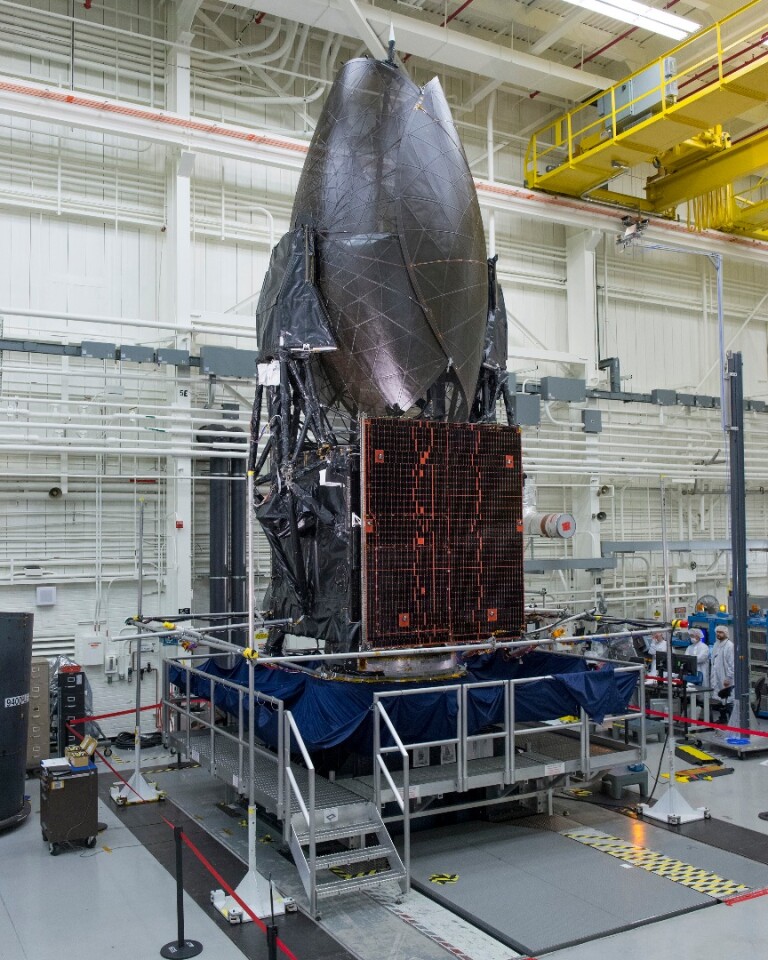 Boeing-built TDRS-M working its way through Boeing’s El Segundo satellite factory as it readies for launch