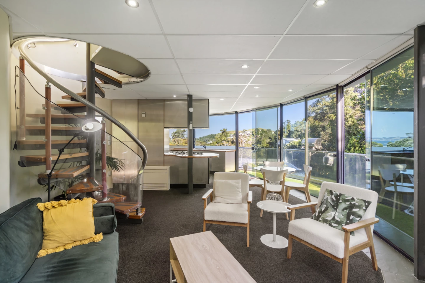 The Lighthouse's interior layout is arranged around a central spiral staircase