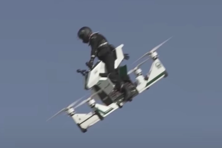 Pucker moment: the hoverbike rider realizes the aircraft is out of control about 100 feet off the ground