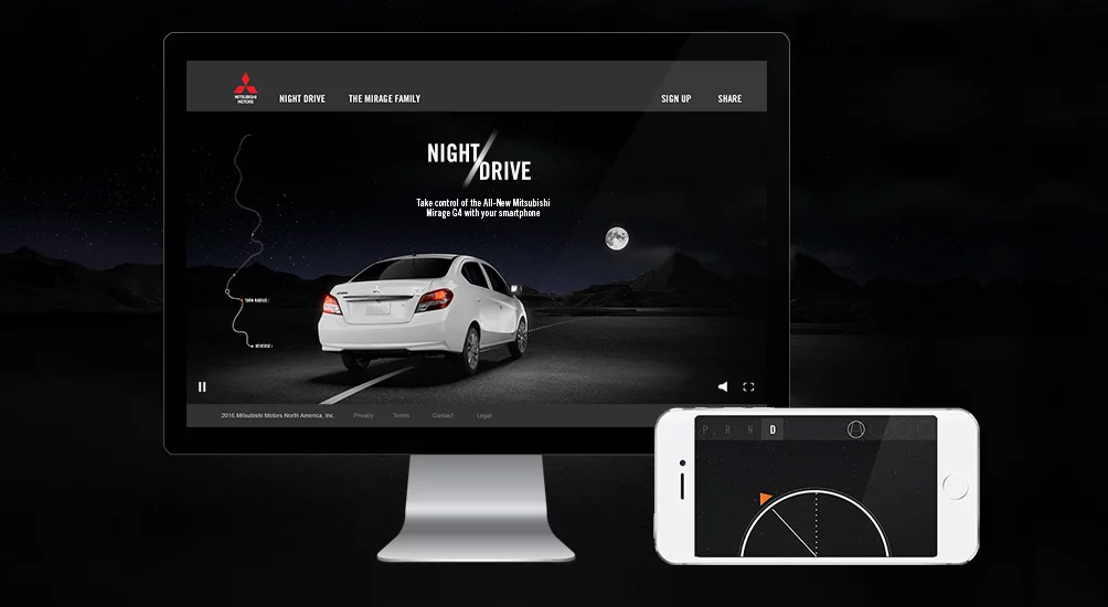 The Mirage G4 Night Drive test driving experience melds a smartphone with a computer for an interactive virtual test drive