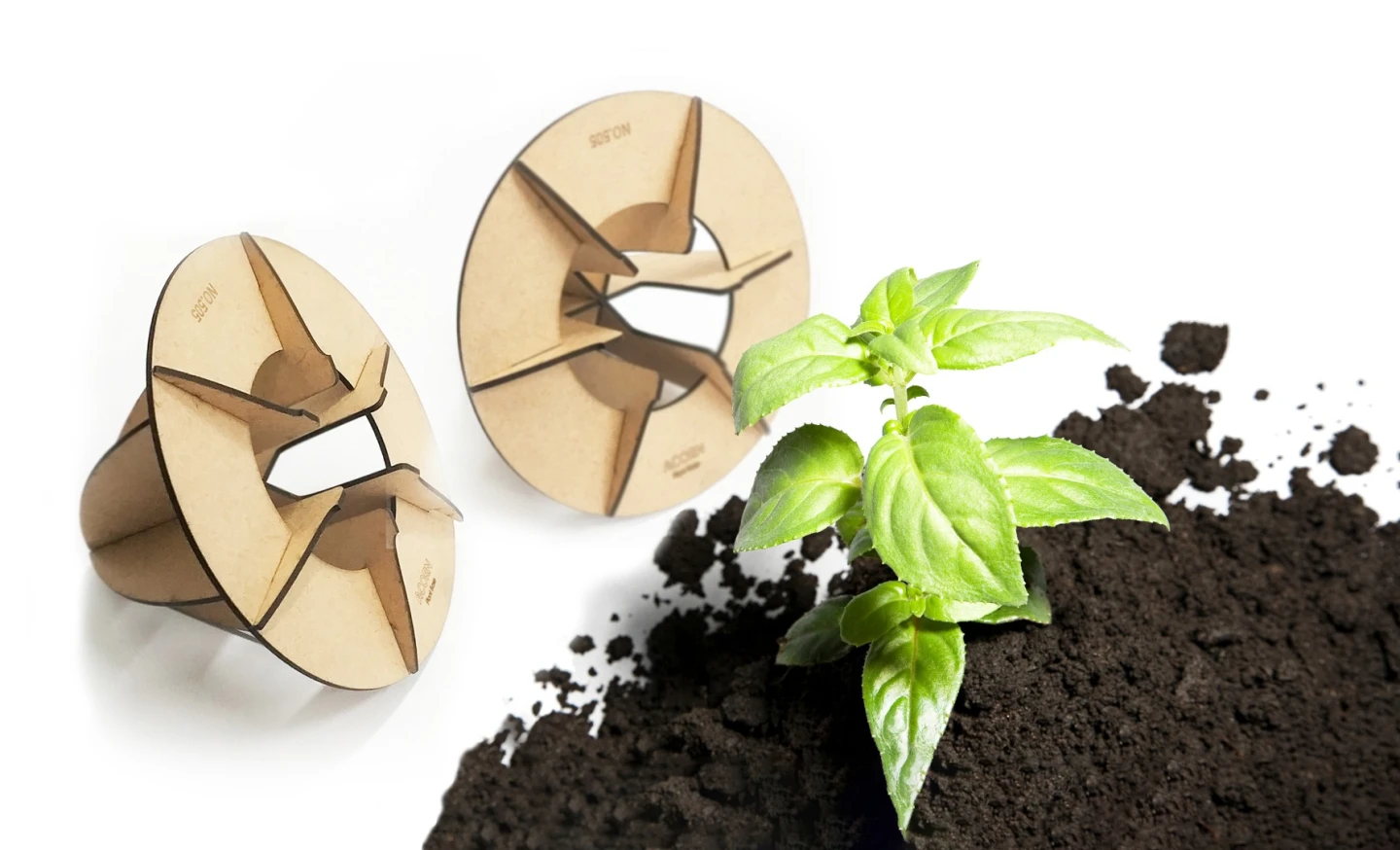 Acorn is an entirely biodegradeable base made from raw materials gathered from crop waste, fashioned into frames to raise plants in the desert