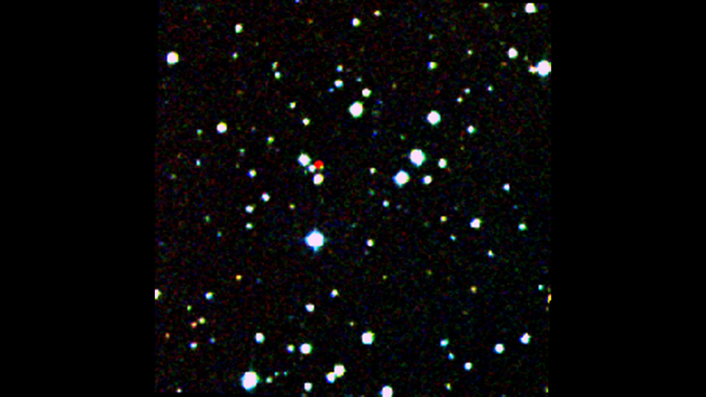 A nearby star shines red against a backdrop of its distant cousins (Image: DSS/NASA/JPL-Caltech)