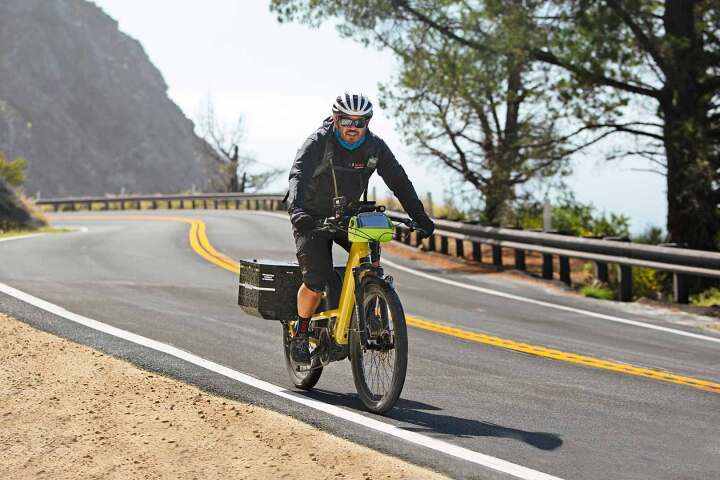 The 46er can haul up to 130 lb on the rear rack, 20 lb on the optional front tray, and can also accommodate 260 lb of rider weight