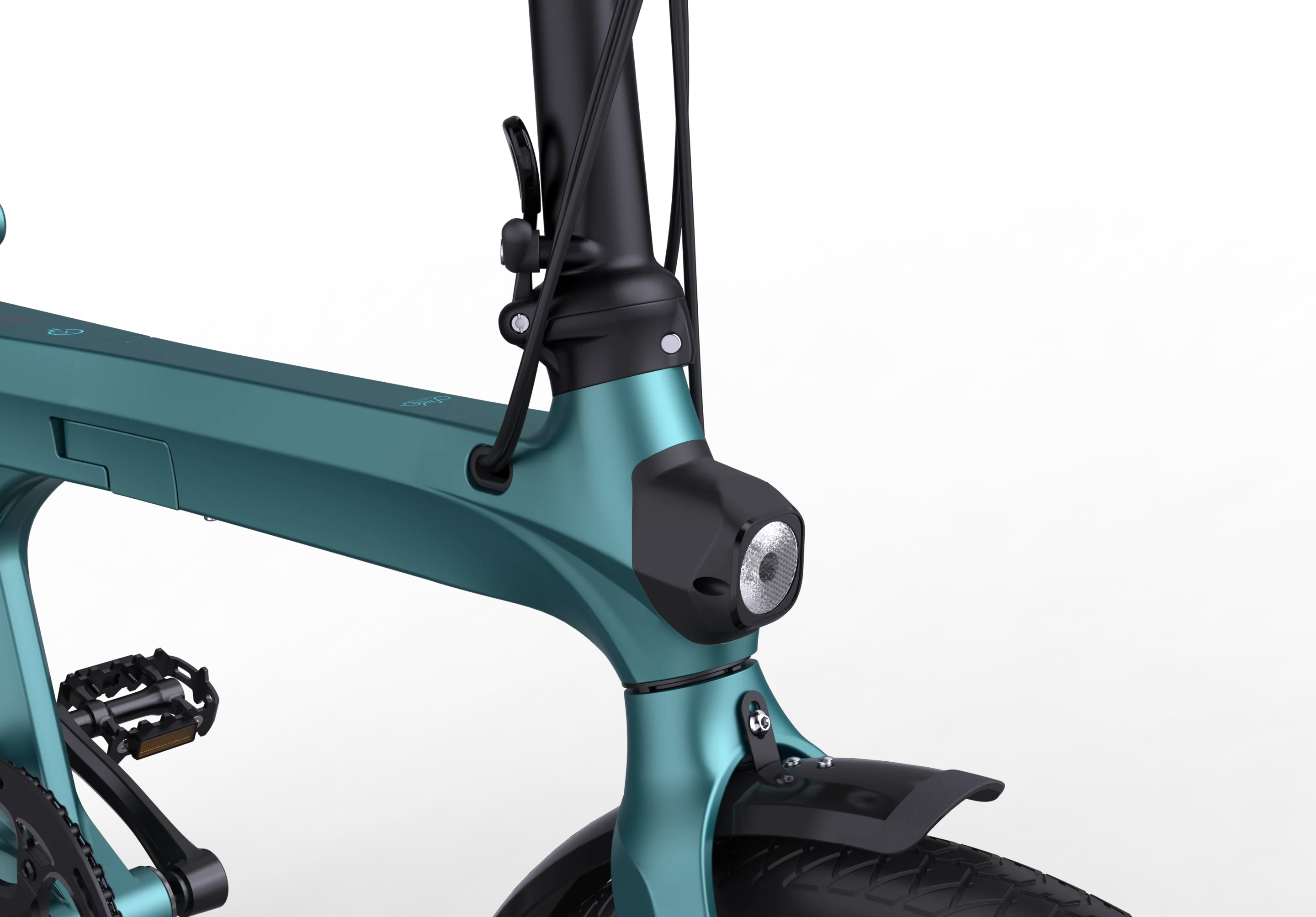 The LED front light is integrated into the magnesium alloy frame