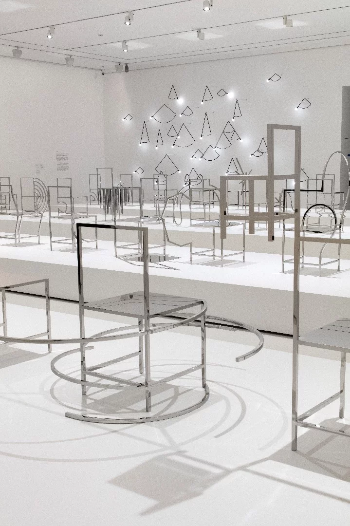 Installation view of Nendo, Manga chairs, 2015 on display in NGV Triennial at NGV International, 2017