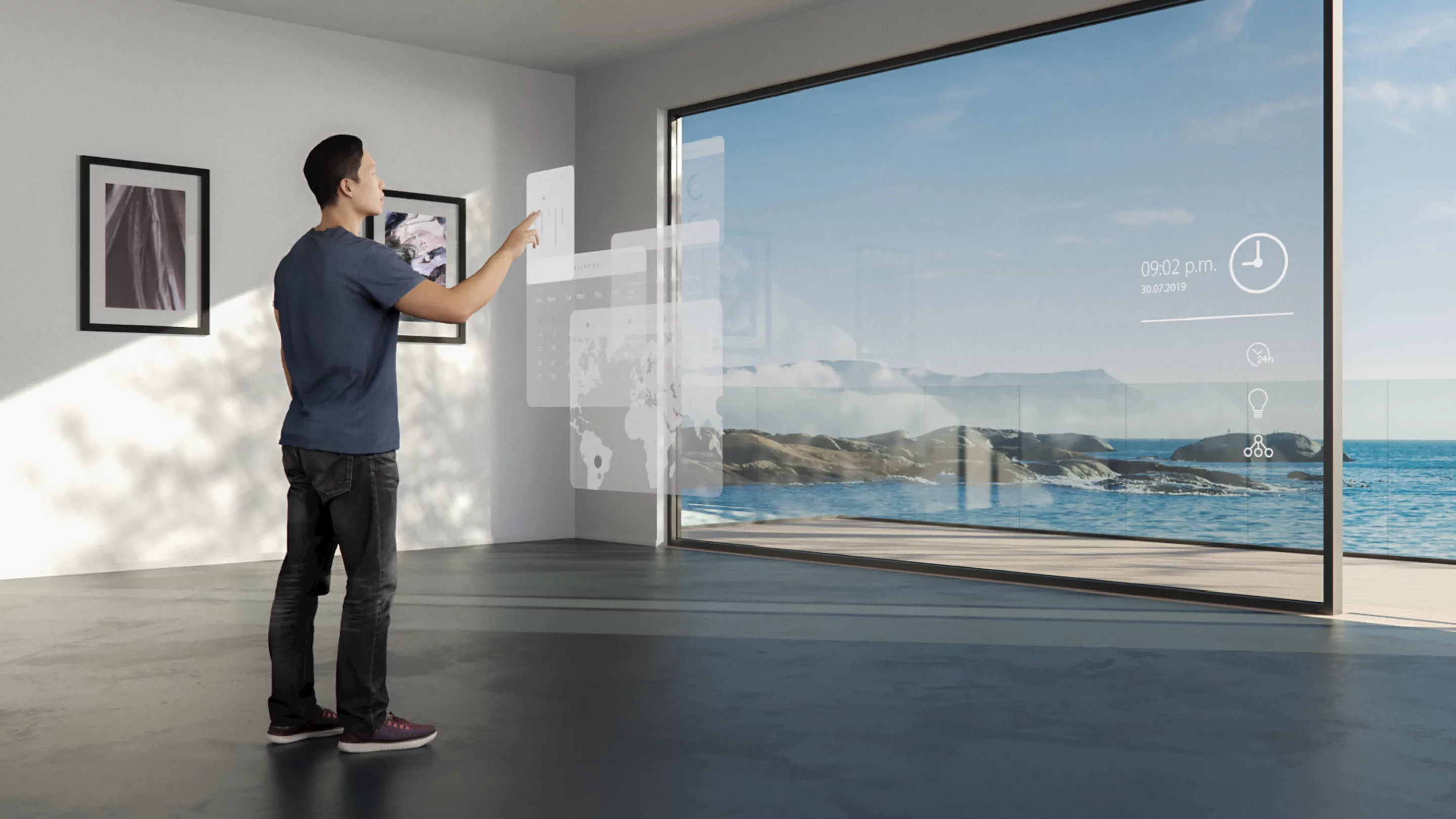 Zeiss says that large windows in smart homes could not only host 3D "holographic" imagery, but could also channel concentrated sunlight to hidden solar cells to produce energy