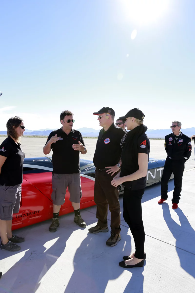 Team members gather around the car (Photo: Denis Boussard/Venturi Automobiles)