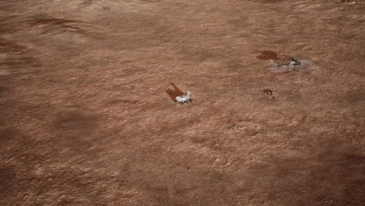 Render of sample return rover on the job