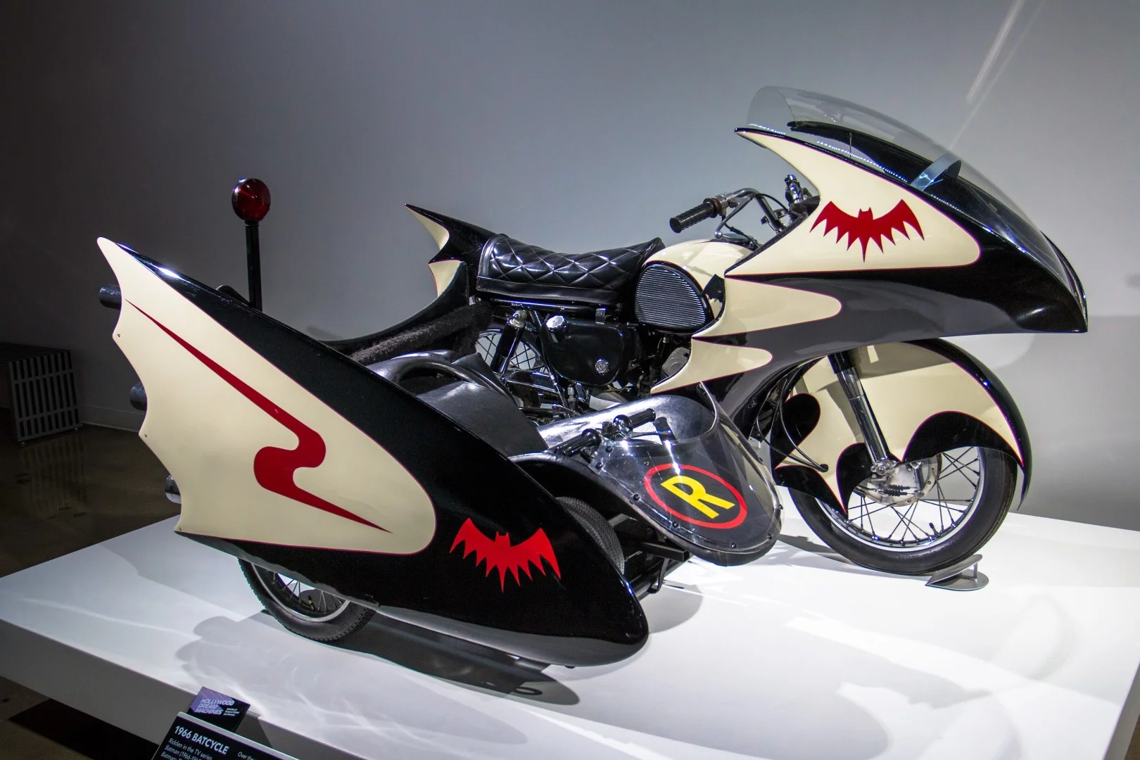 Take one Yamaha Catalia 250 YDS-3, stick on a sidecar and some bat-bodywork and you get yourself the Batcycle from the cheesy 60s Batman series, complete with detachable go-kart sidecar for Robin.