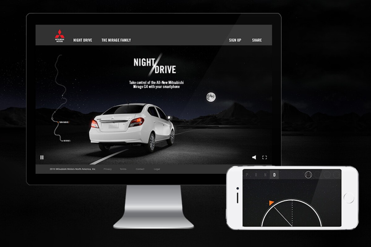The Mirage G4 Night Drive test driving experience melds a smartphone with a computer for an interactive virtual test drive