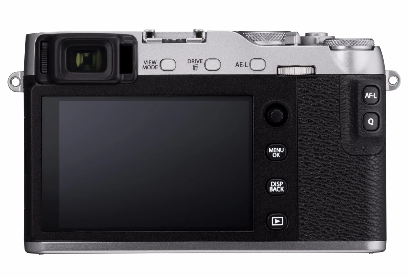 The back of the X-E3 has a static 3-inch touchscreen panel, and an OLED viewfinder