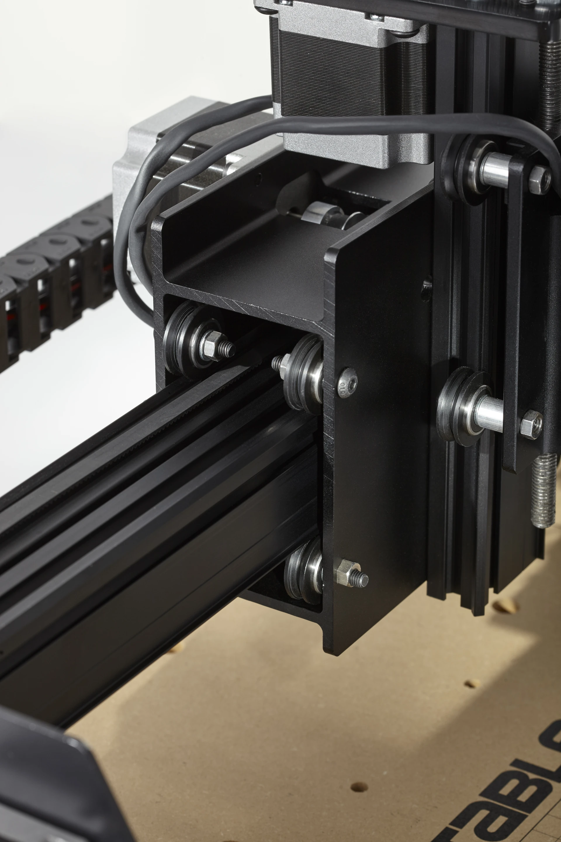 A detail shot of the X-Carve's extruded carriage rail
