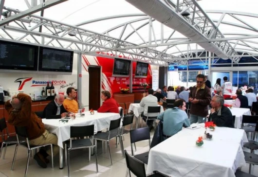Toyota's new, spacious, luxurious entertainment complex. Not quite as big as Red Bull's but still magnificent