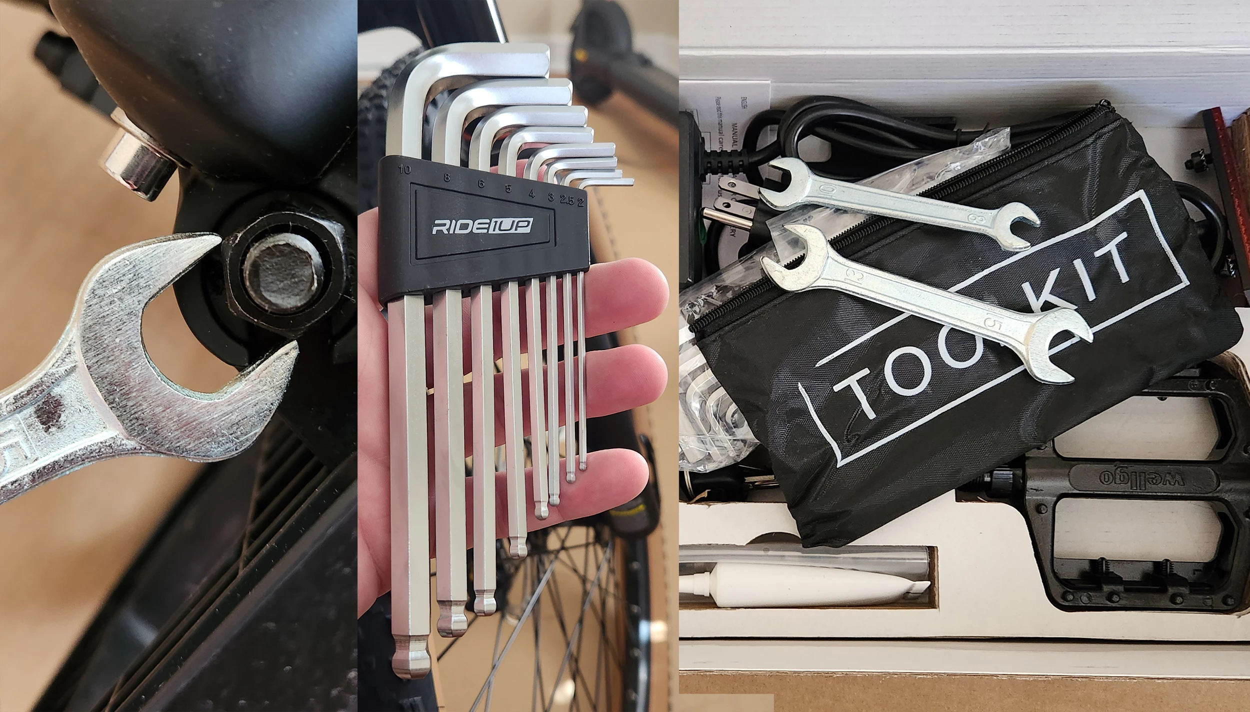 The Prodigy V2 comes with a nifty little tool set, but be forewarned, the 15-mm wrench doesn't fit the 16-mm nut when you're uncrating the bike