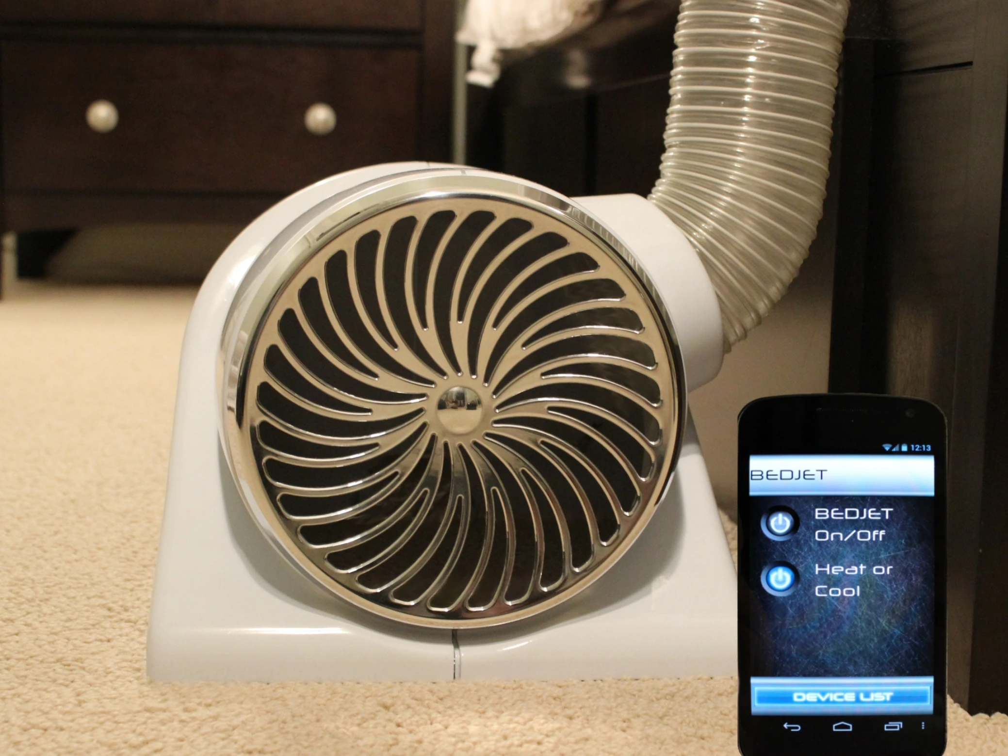 Users control the Bedjet using either an included RF remote, or a dedicated app on their smartphone