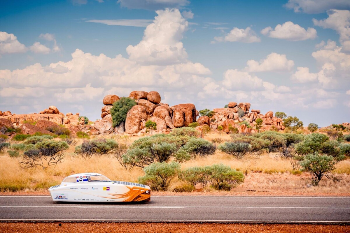 The Nuna 9 solar car in action during the 2017 World Solar Challenge