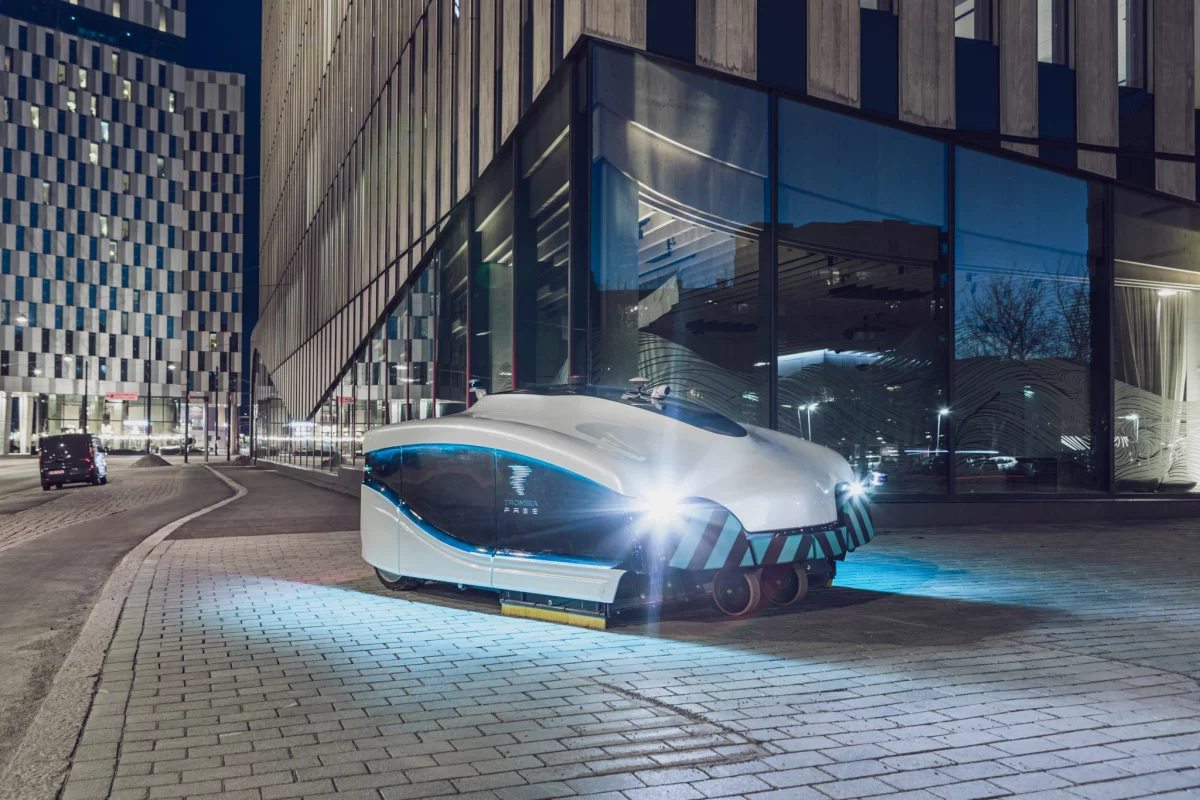 The Trombia Free autonomous electric street sweeper cleaning up on the night shift in Helsinki