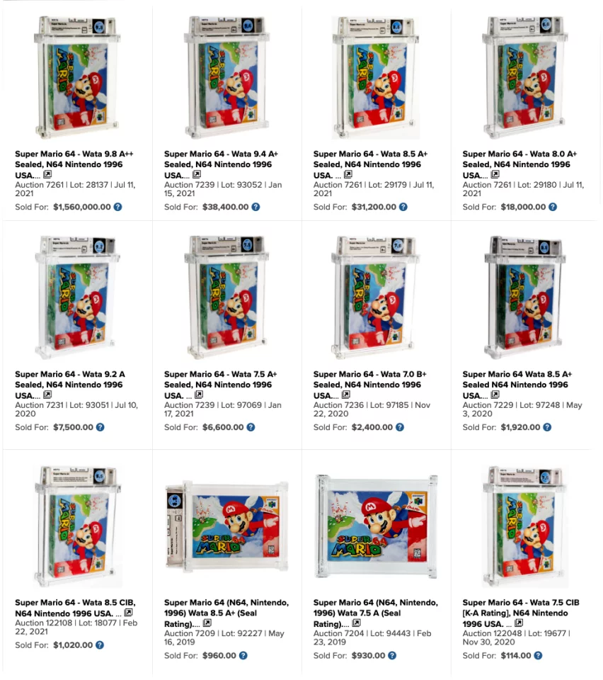 The previous sales history for this 25 year old video game on the Heritage Auctions site suggest anyone with a Wata-graded copy higher than 8.0 might well have won the lottery.