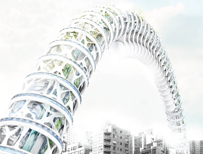 Honorable mention: Urban Earth Worm Skyscraper by Lee Seungsoo. Not just a clever name, this design is intended to cleanse the air and soil