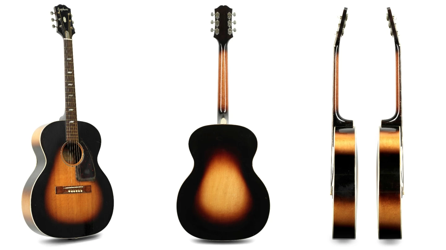 Jimi Hendrix's longest-owned guitar is heading to auction at Bonhams' London Entertainment Memorabilia auction on 15 December 2016. Estimated to sell for between £80,000 and £120,000 (US$100,000 to $150,000), the guitar is a 1951 Epiphone acoustic with sunburst finish, and was owned by Hendrix for almost three years, longer than any other guitar he used in his tragically short career.