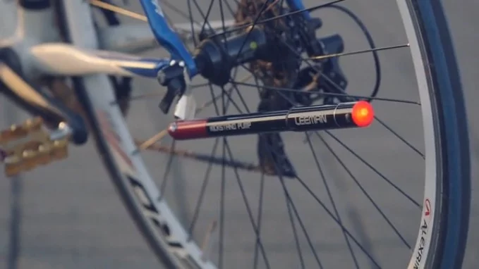 The Kickstand Pump, folded up and serving as a tail light