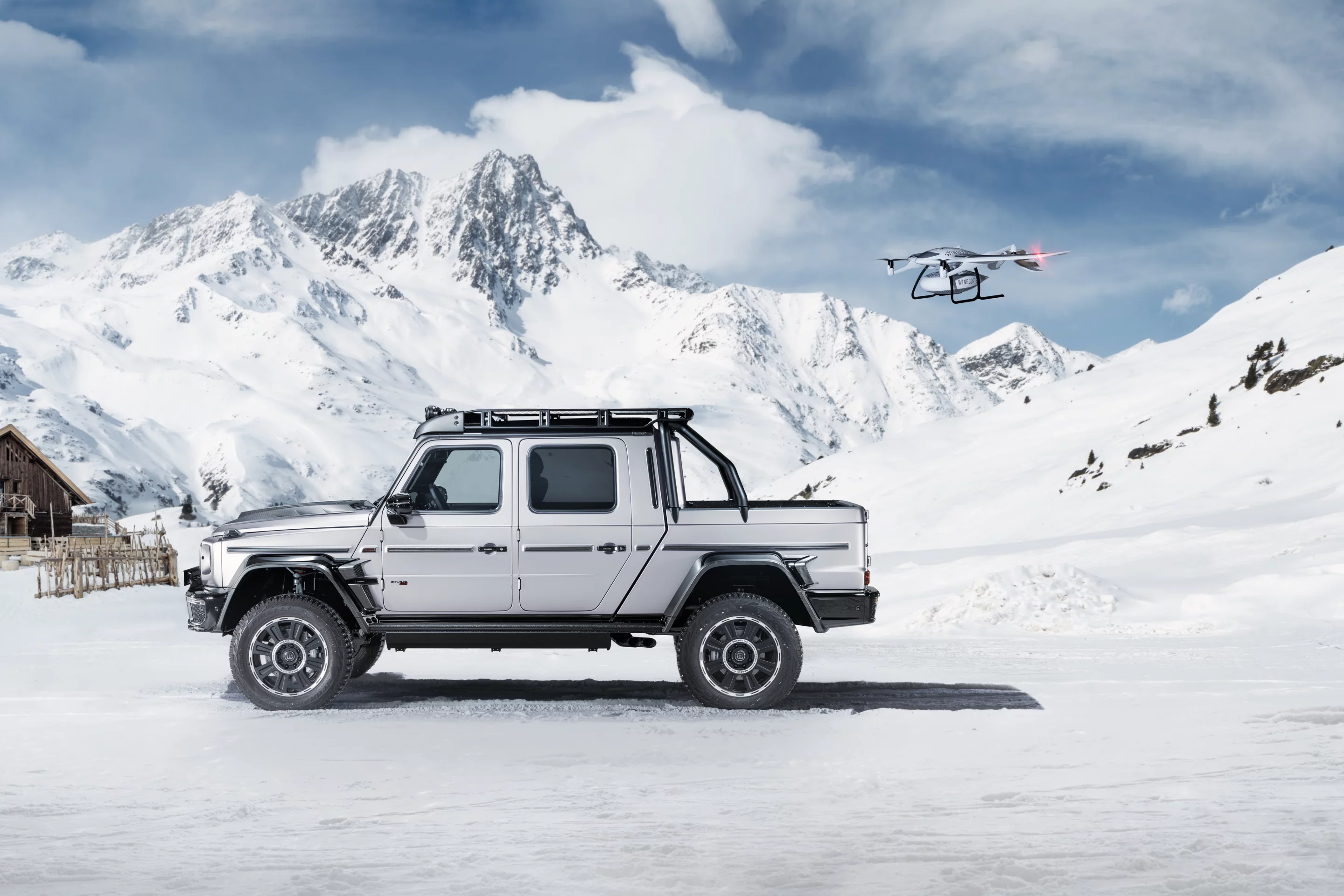 The accompanying Wingcopter feels like an unnecessary distraction on a pretty cool homebuilt G-wagen pickup, but it's only optional, so buyers can leave it behind