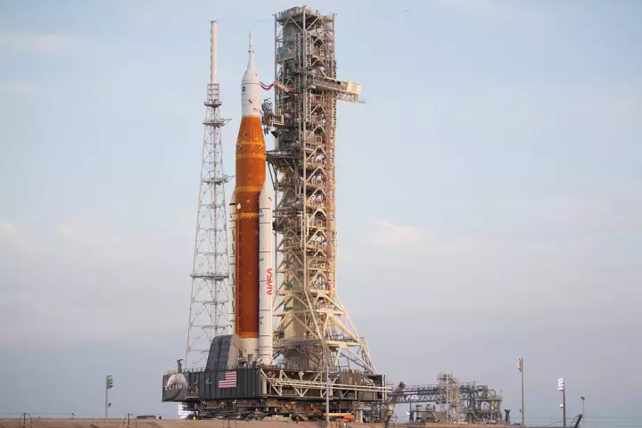 NASA’s Space Launch System rocket with the Orion spacecraft on the pad in August
