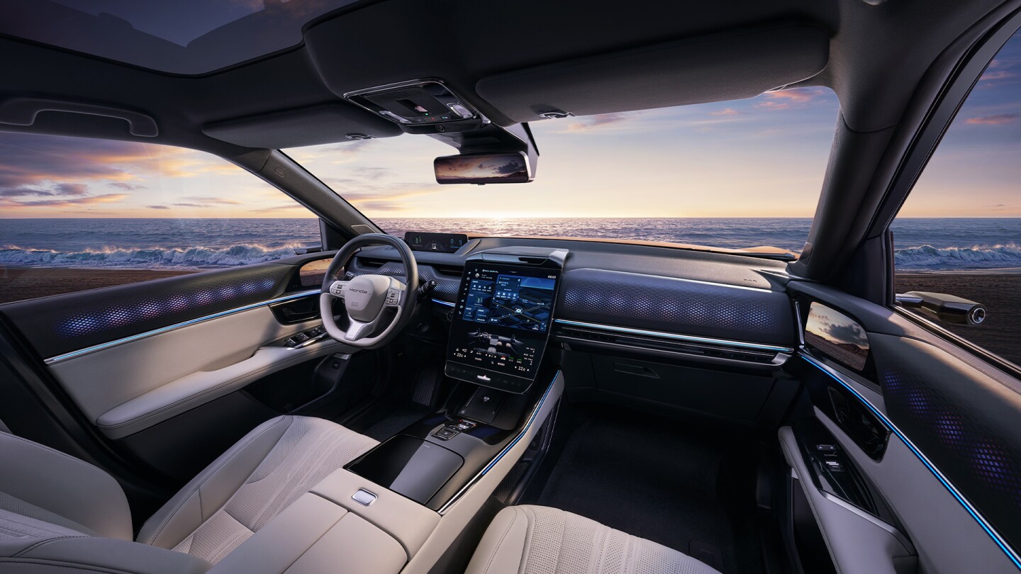 The Honda S7 sports a three-spoke multifunction leather steering wheel, streaming media rearview mirror, a fragrance system, and a BOSE sound system