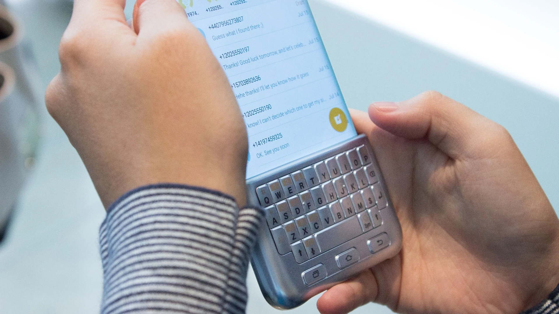 The plastic keyboard slides onto the bottom of the Galaxy's screen