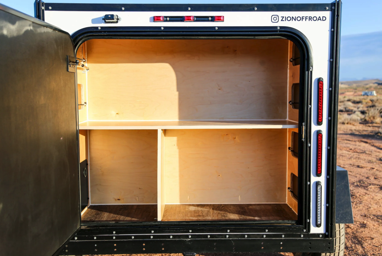 Zion's tailgate area looks more like a storage closet than the usual kitchen, but it comes with room for a cooler and a full-width shelf good for food prep and cooking