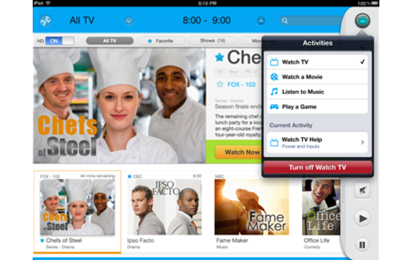 The Logitech Harmony Link App's interface