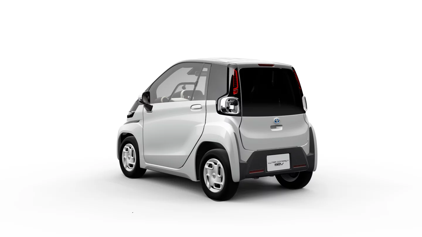 The tiny two-seat electric car offers a top speed of 60 km/h and a range of 100 km.