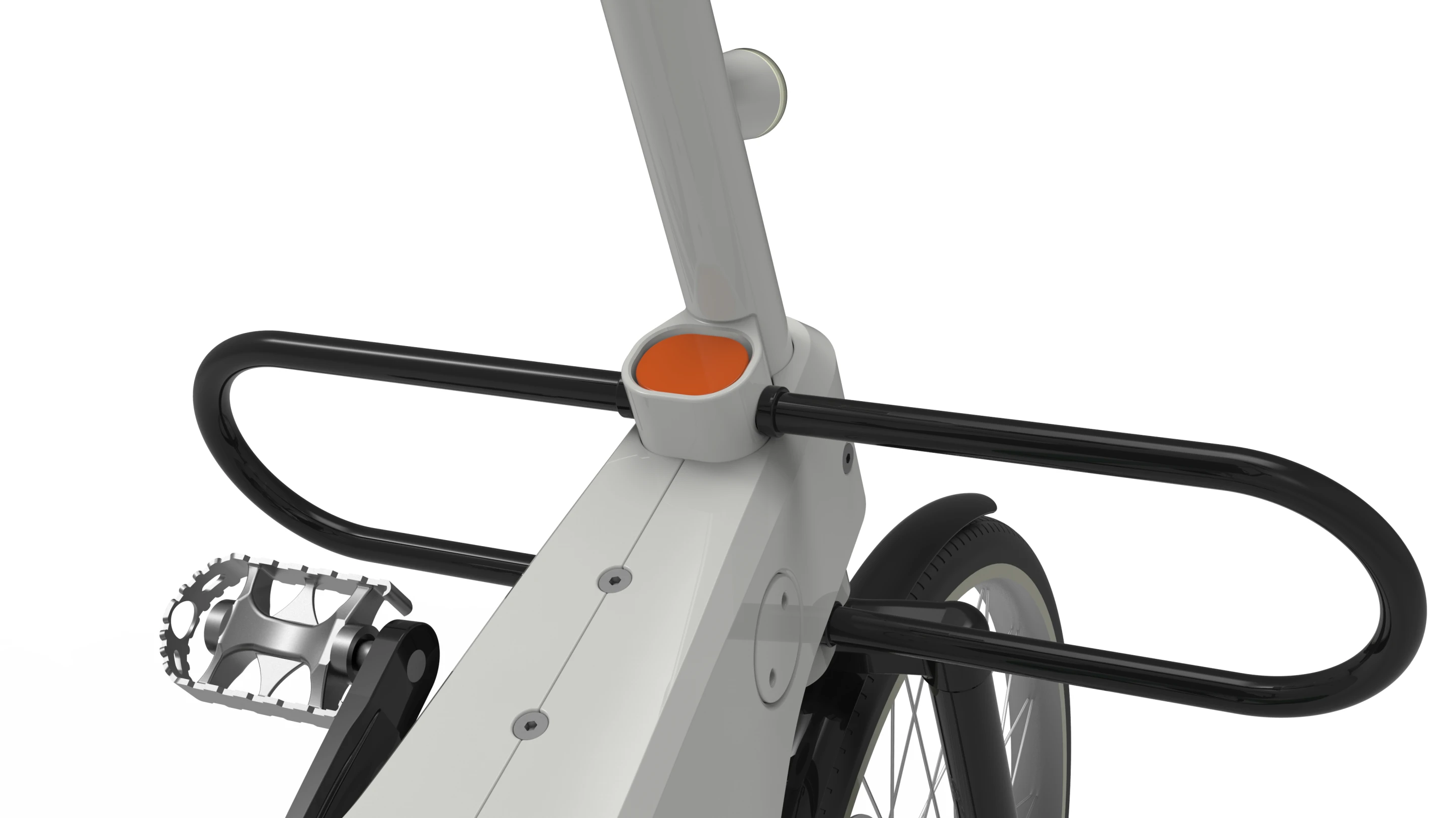 A detachable Kryptonite U-lock can be integrated into the Babel Bike's foot guard