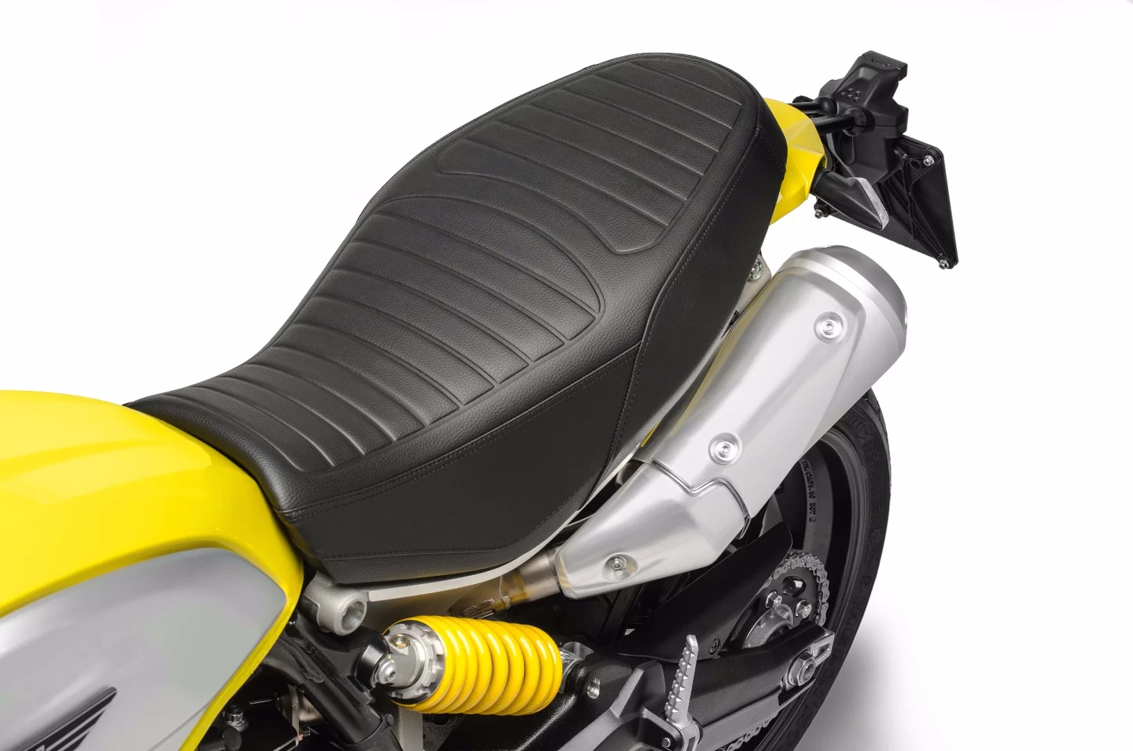 Under the seat of the 2018 Ducati Scrambler 1100 hides a USB outlet for charging devices
