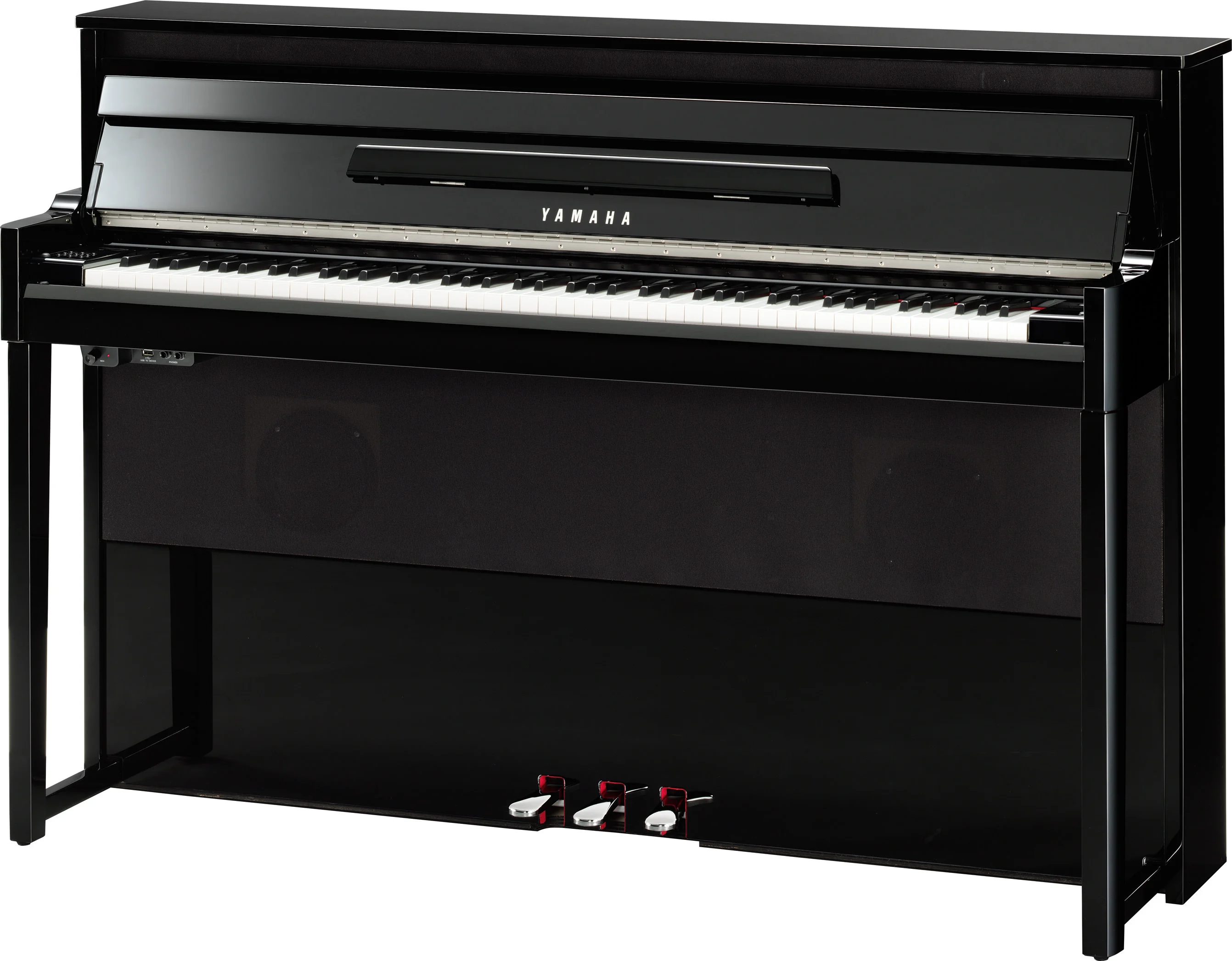 The sound booming out from the compact polished ebony cabinet is furnished by four 40 W amplifiers driving two 6-inch woofers and two 0.75-inch tweeters