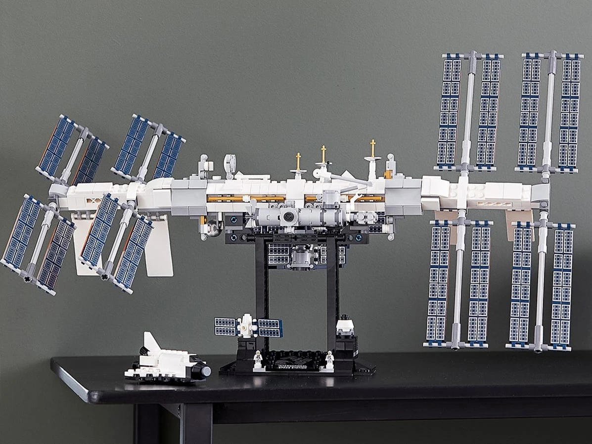 Once assembled, Lego's International Space Station can be mounted on a stand for d