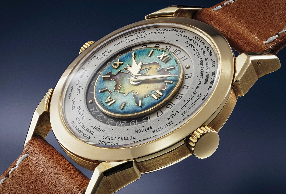 This 1953 Patek Philippe Two-Crown Worldtime Ref. 2523 with Eurasia dial sold for CHF 7,048,000 ($7,828,502) at Phillips on 8 May 2021