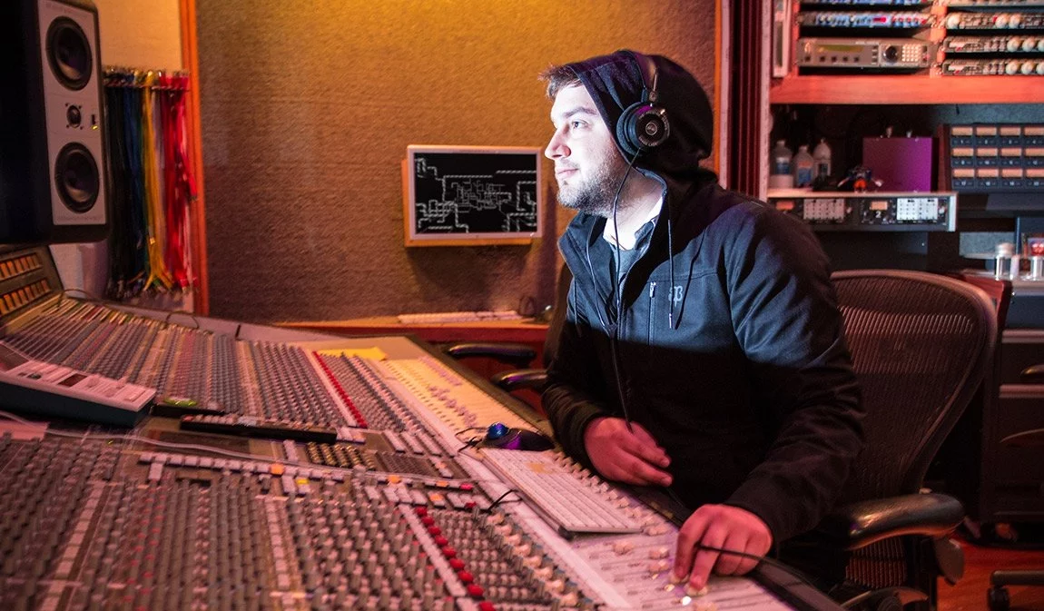 Audio Engineer's Hoodie in its natural environment: a recording studio
