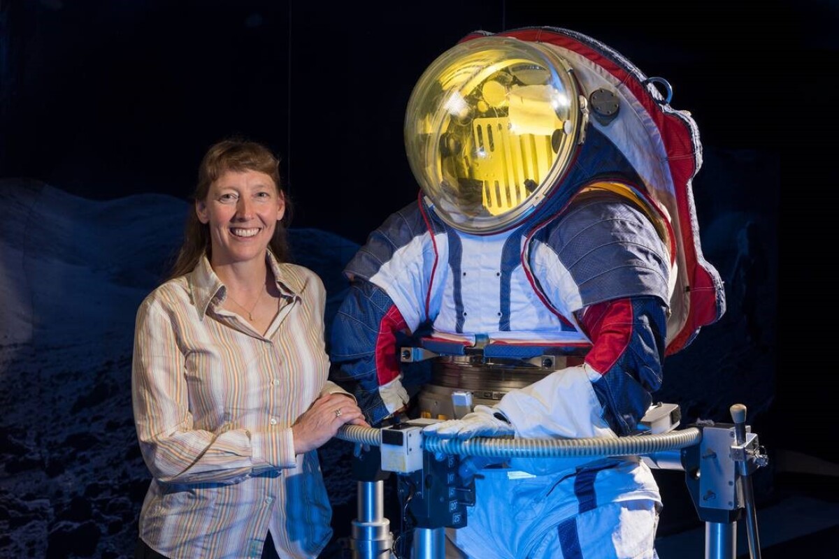 Advanced spacesuit designer Amy Ross pictured next to the Z-2 prototype EMU