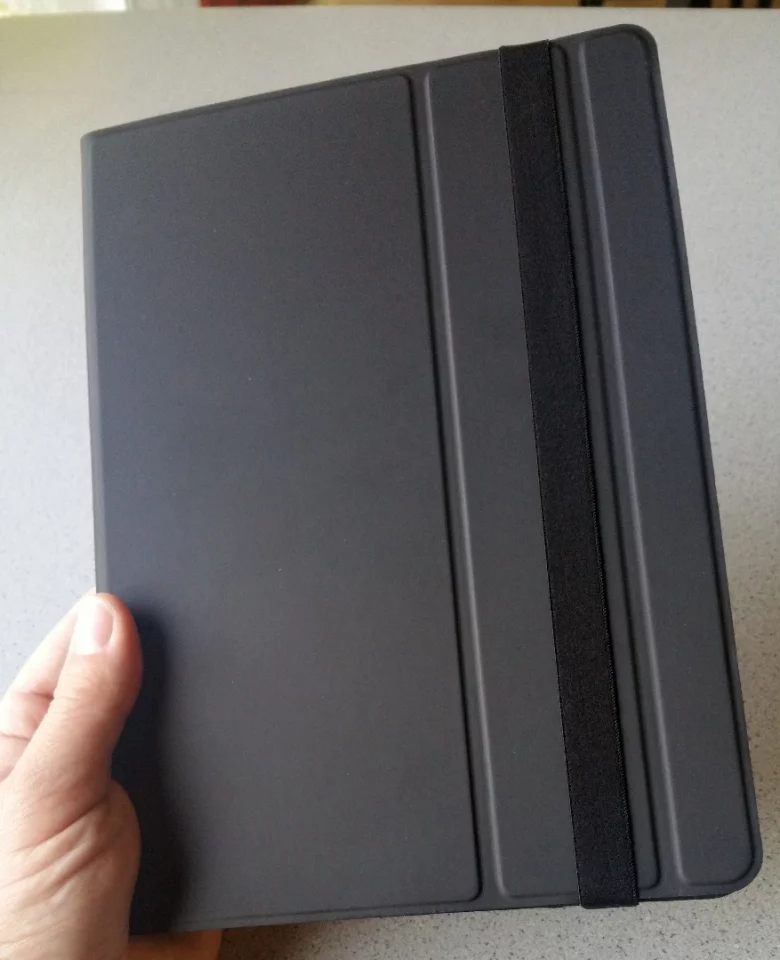 The Solartab handles like an 11 in tablet, complete with cover and elastic strap