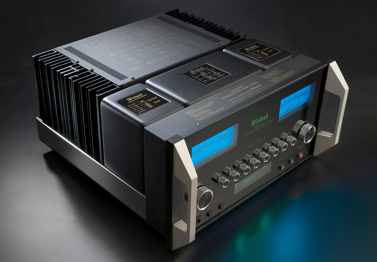 The MA9000 integrated amplifier from McIntosh punches out 300 watts per channel