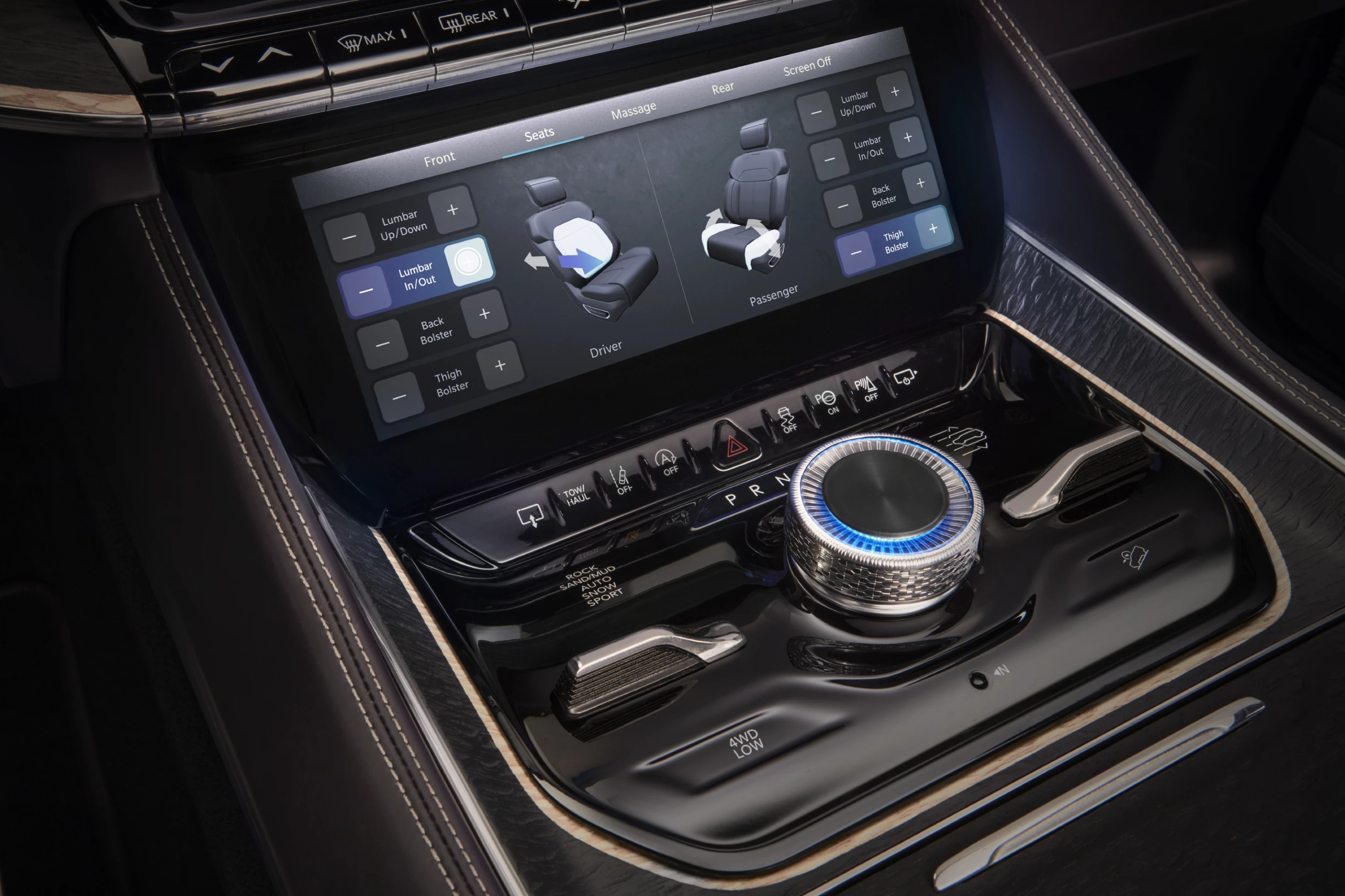 Climate and comfort controls in the Jeep Grand Wagoneer Concept are screen-controlled front and rear