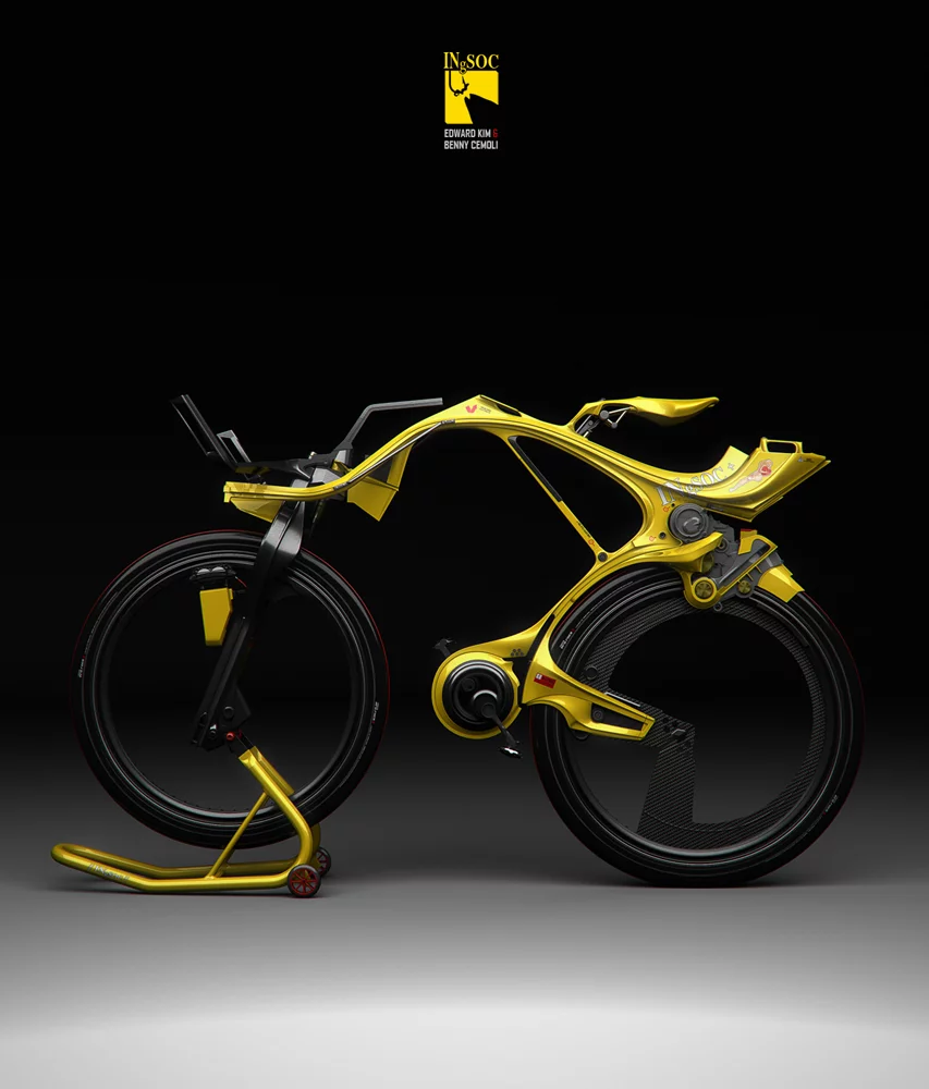 Rendering of the INgSOC human/electric bike designed by Edward Kim and Benny Cemoli