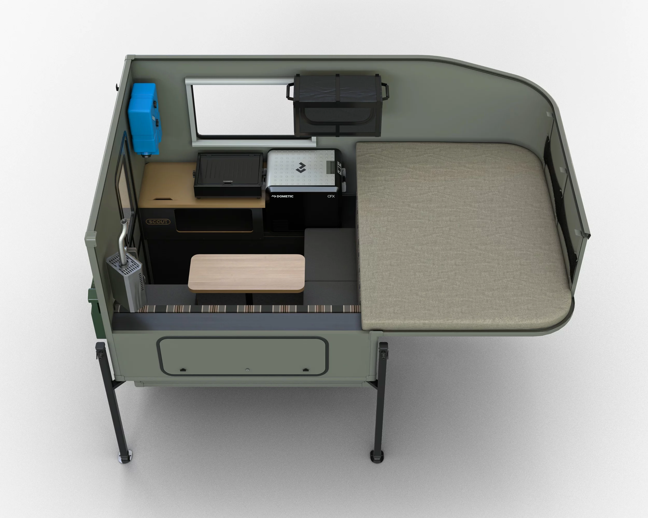 The available indoor/outdoor gas stove can be used atop the kitchen counter