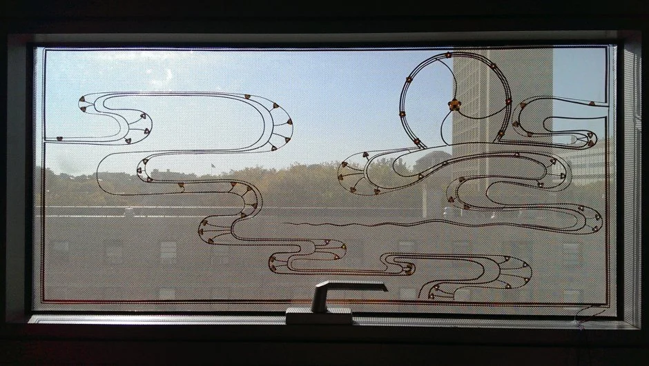Chibitronic elements on a window during the day
