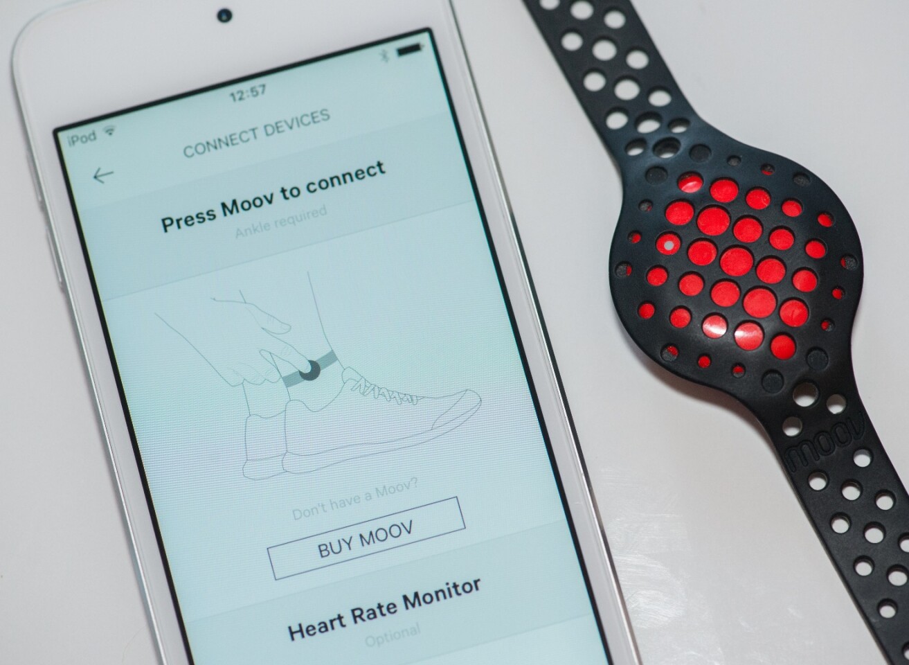 The Moov Now is worn on the wrist or ankle depending on the exercise