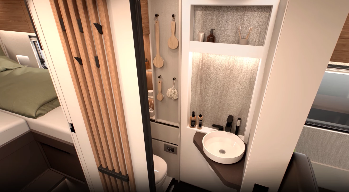 Bathroom wall moved forward into toilet room mode