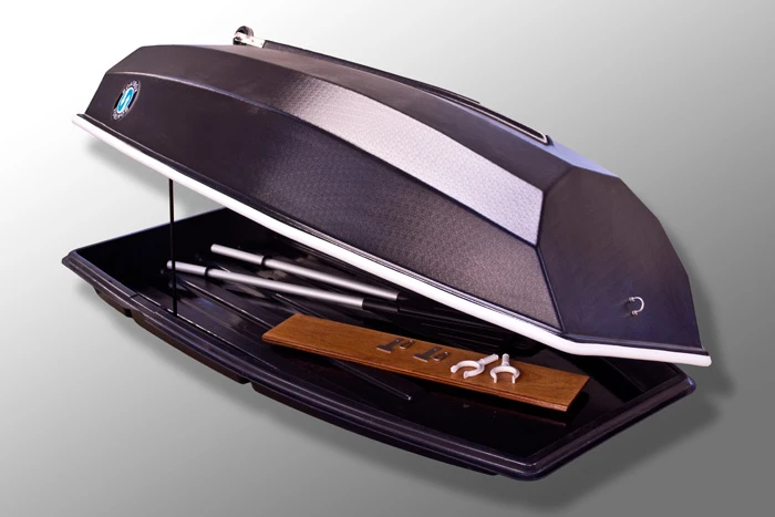 The BB650 measures 1.8 meters (6 feet) long by 1 meter (3.3 ft) wide, has a volume of 650 liters as a roof box, and can carry up to 175 kg (386 lb) when on the water