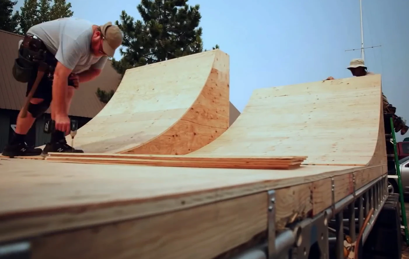 The creation features an 8 ft (2.4 m) tall wooden bank ramp accompanied by a smaller 5 ft (1.5 m) secondary ramp